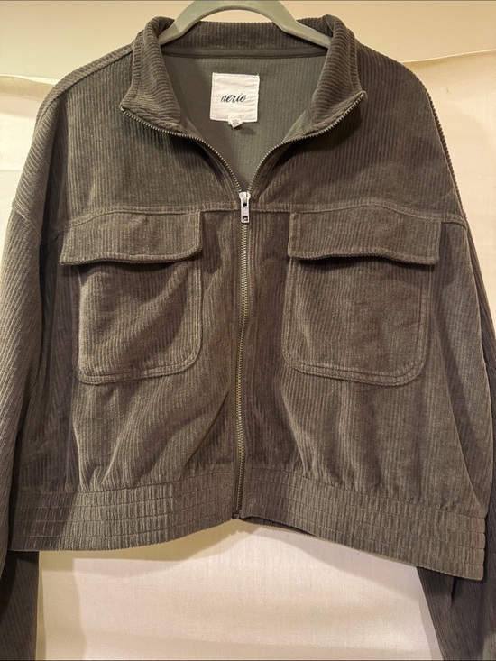 aerie Jackets & Blazers - aerie Corduroy Zip Jacket in Olive